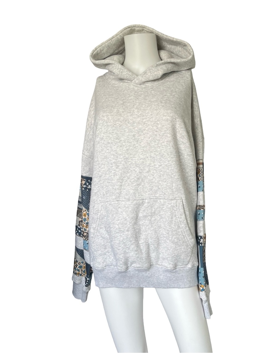 NEW Abercrombie & Fitch Hoodie Gray Patchwork Sleeves Oversized Size Medium